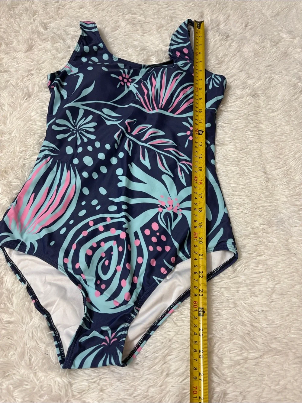 NEW Zando Navy Blue Printed One Piece Swimsuit Criss Cross Back Size M